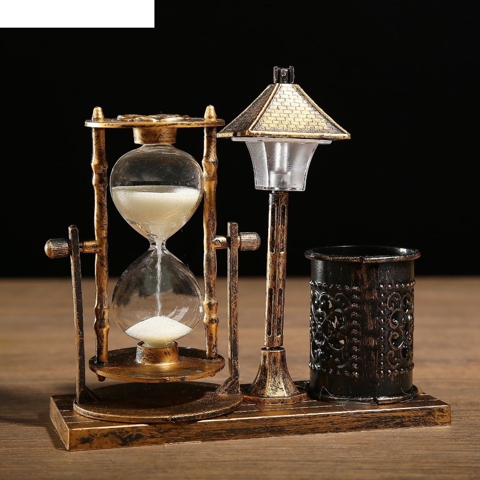 Часы песочные Уличный фонарик с подсветкой и карандашницей, 6.5х15.5х14.5  фото 1