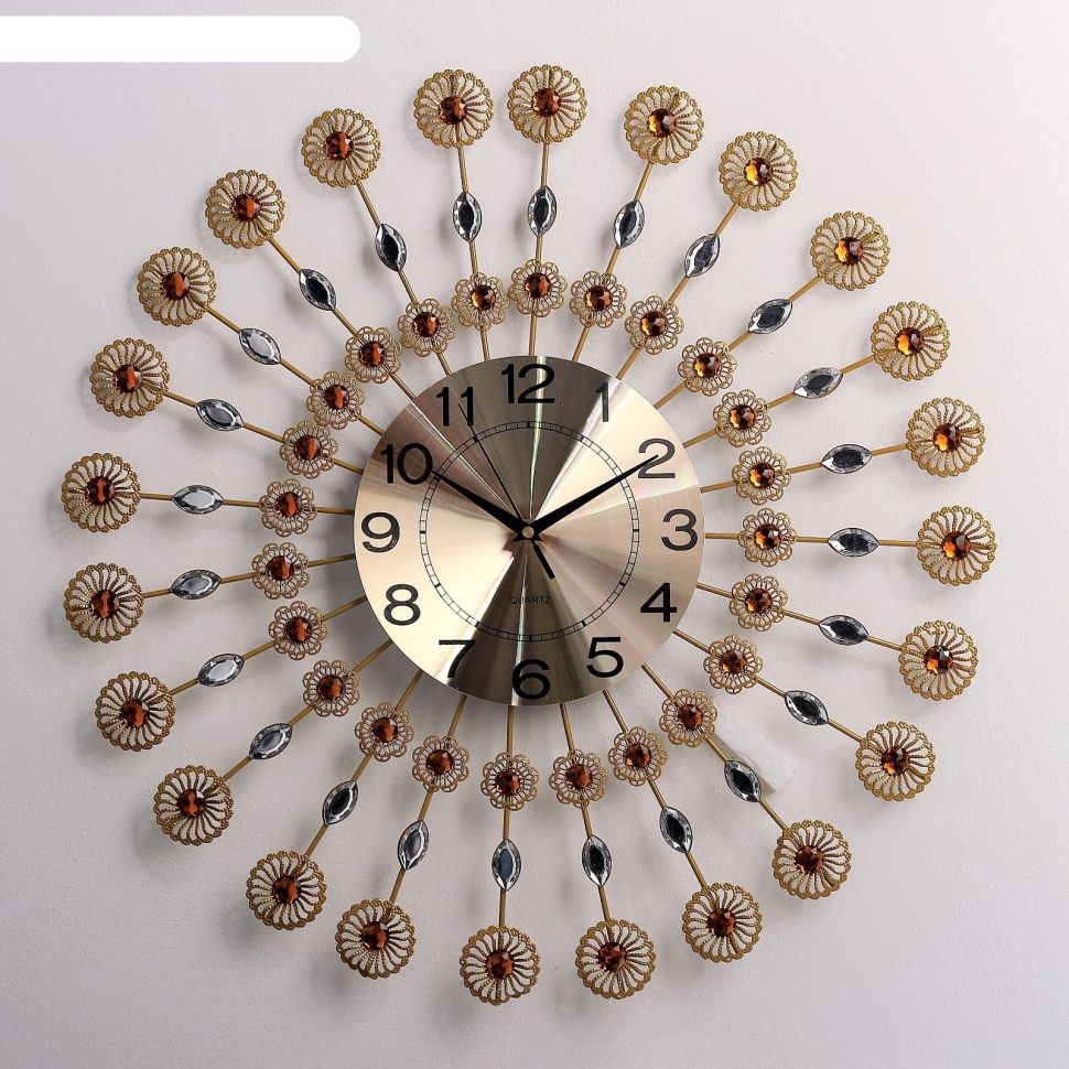 Часы настенные, серия Ажур «Песочные ромашки», янтарные кристаллы, d=58 см фото 1